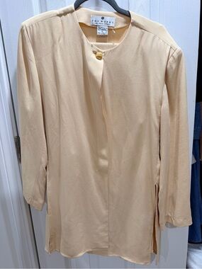 Saks Fifth Avenue Beige 100% silk Long Sleeve Longline top and pants set